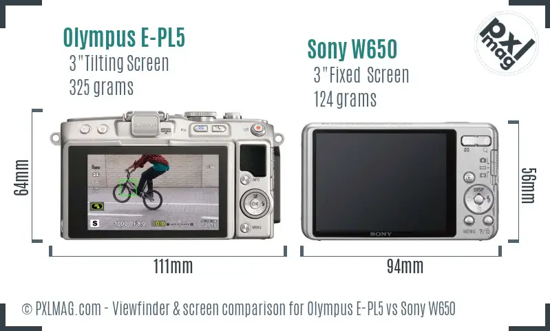 Olympus E-PL5 vs Sony W650 Screen and Viewfinder comparison