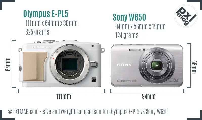 Olympus E-PL5 vs Sony W650 size comparison