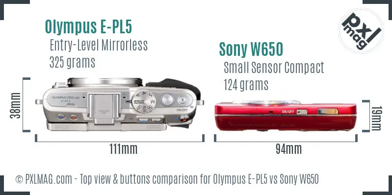 Olympus E-PL5 vs Sony W650 top view buttons comparison