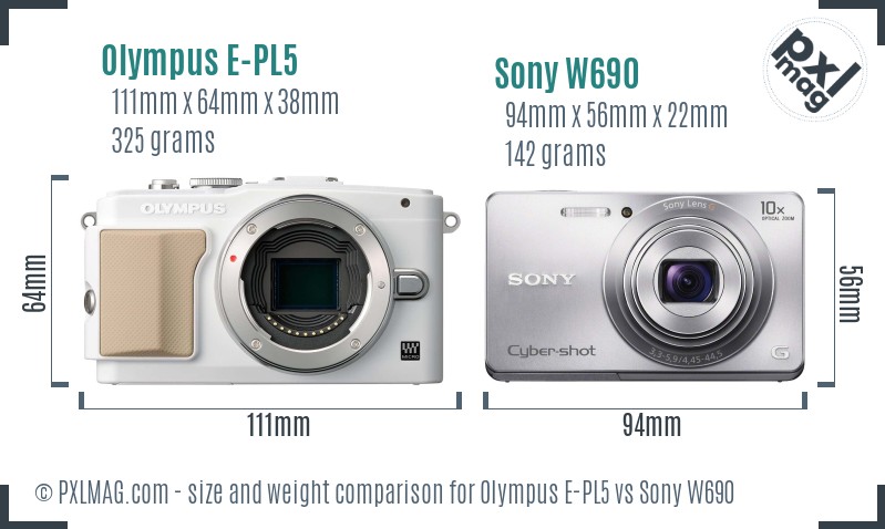 Olympus E-PL5 vs Sony W690 size comparison