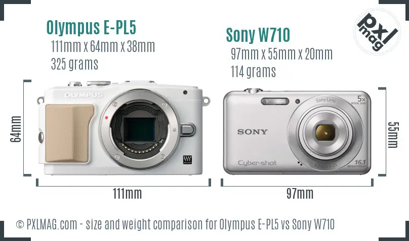 Olympus E-PL5 vs Sony W710 size comparison