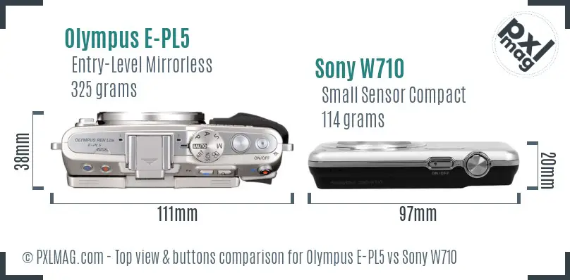 Olympus E-PL5 vs Sony W710 top view buttons comparison