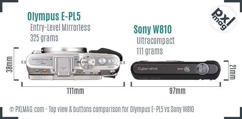 Olympus E-PL5 vs Sony W810 top view buttons comparison