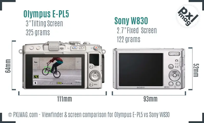 Olympus E-PL5 vs Sony W830 Screen and Viewfinder comparison