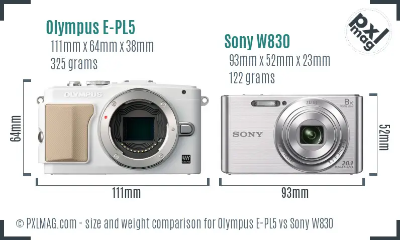Olympus E-PL5 vs Sony W830 size comparison