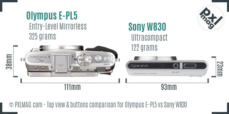 Olympus E-PL5 vs Sony W830 top view buttons comparison