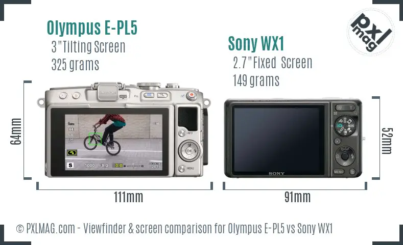Olympus E-PL5 vs Sony WX1 Screen and Viewfinder comparison