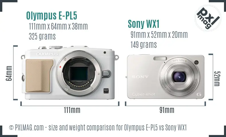 Olympus E-PL5 vs Sony WX1 size comparison