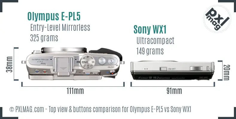 Olympus E-PL5 vs Sony WX1 top view buttons comparison