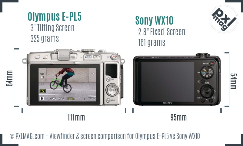 Olympus E-PL5 vs Sony WX10 Screen and Viewfinder comparison