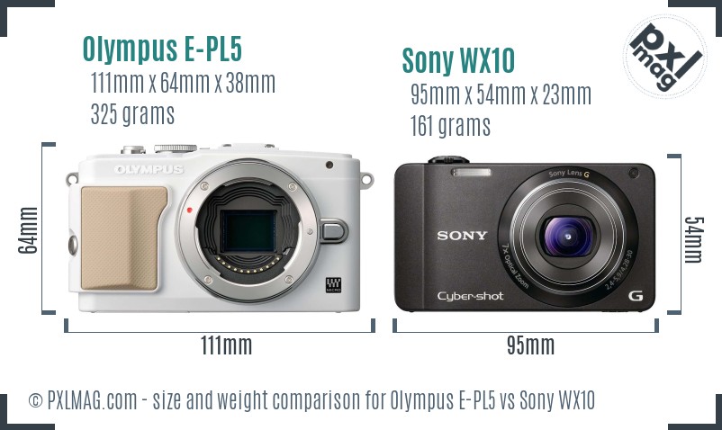 Olympus E-PL5 vs Sony WX10 size comparison