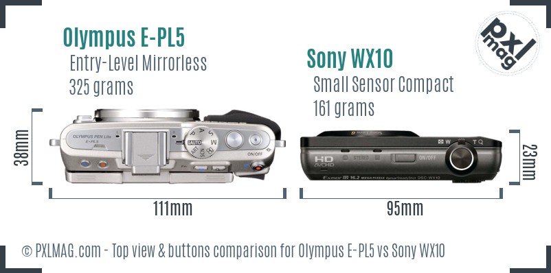 Olympus E-PL5 vs Sony WX10 top view buttons comparison