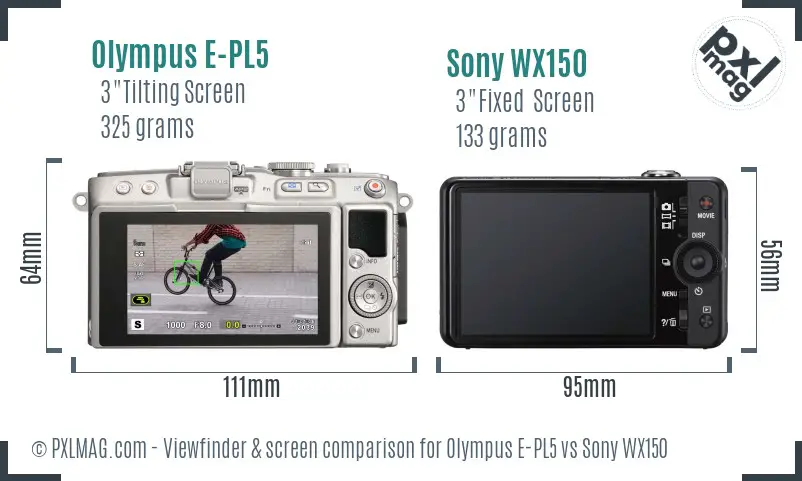 Olympus E-PL5 vs Sony WX150 Screen and Viewfinder comparison