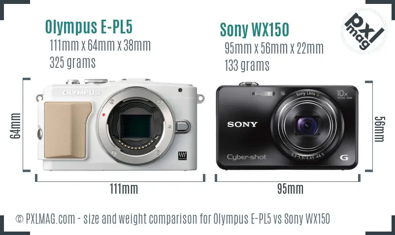 Olympus E-PL5 vs Sony WX150 size comparison