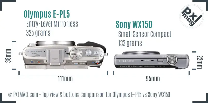 Olympus E-PL5 vs Sony WX150 top view buttons comparison