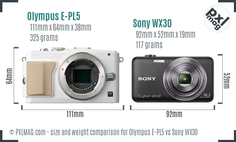 Olympus E-PL5 vs Sony WX30 size comparison Olympus E-PL5 vs Sony WX30 size comparison