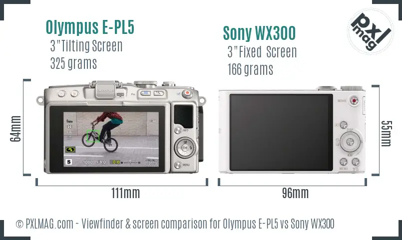 Olympus E-PL5 vs Sony WX300 Screen and Viewfinder comparison