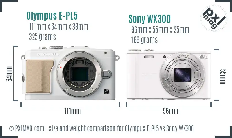 Olympus E-PL5 vs Sony WX300 size comparison