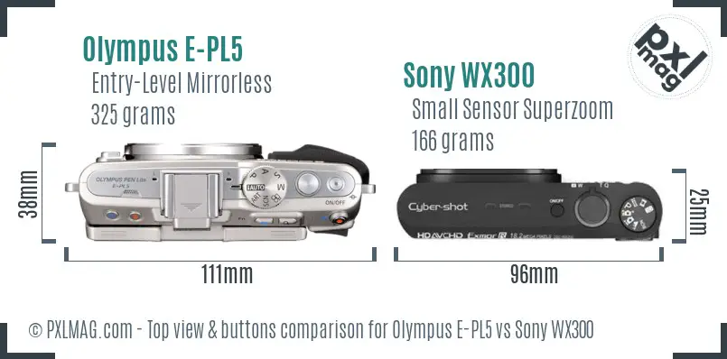 Olympus E-PL5 vs Sony WX300 top view buttons comparison