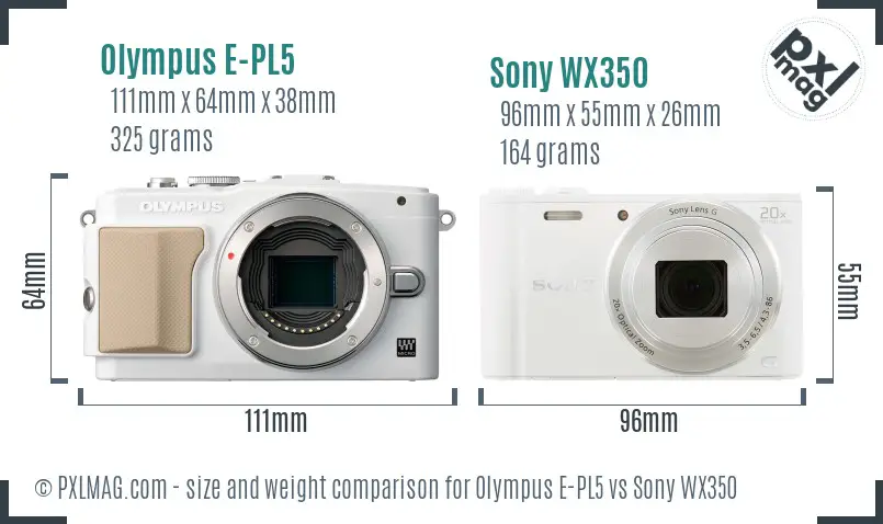 Olympus E-PL5 vs Sony WX350 size comparison Olympus E-PL5 vs Sony WX350 size comparison
