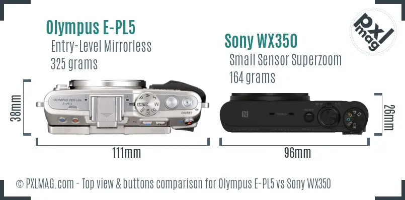 Olympus E-PL5 vs Sony WX350 top view buttons comparison Olympus E-PL5 vs Sony WX350 top view buttons comparison