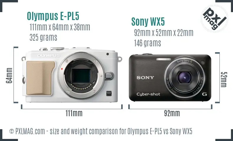 Olympus E-PL5 vs Sony WX5 size comparison