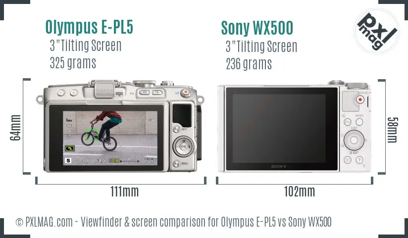Olympus E-PL5 vs Sony WX500 Screen and Viewfinder comparison Olympus E-PL5 vs Sony WX500 Screen and Viewfinder comparison