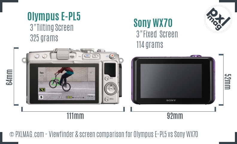 Olympus E-PL5 vs Sony WX70 Screen and Viewfinder comparison