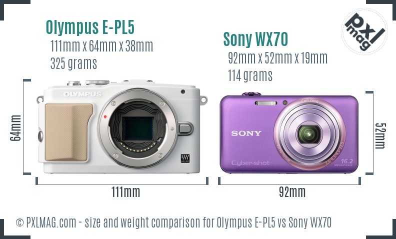Olympus E-PL5 vs Sony WX70 size comparison