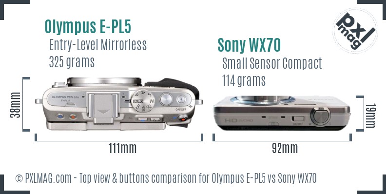 Olympus E-PL5 vs Sony WX70 top view buttons comparison