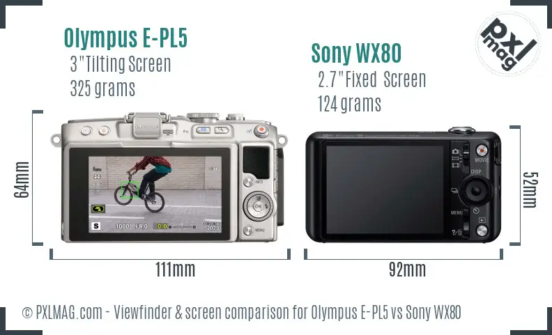 Olympus E-PL5 vs Sony WX80 Screen and Viewfinder comparison Olympus E-PL5 vs Sony WX80 Screen and Viewfinder comparison