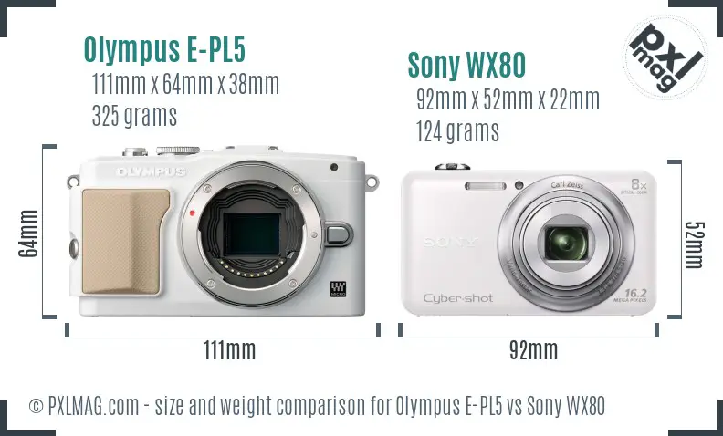 Olympus E-PL5 vs Sony WX80 size comparison Olympus E-PL5 vs Sony WX80 size comparison