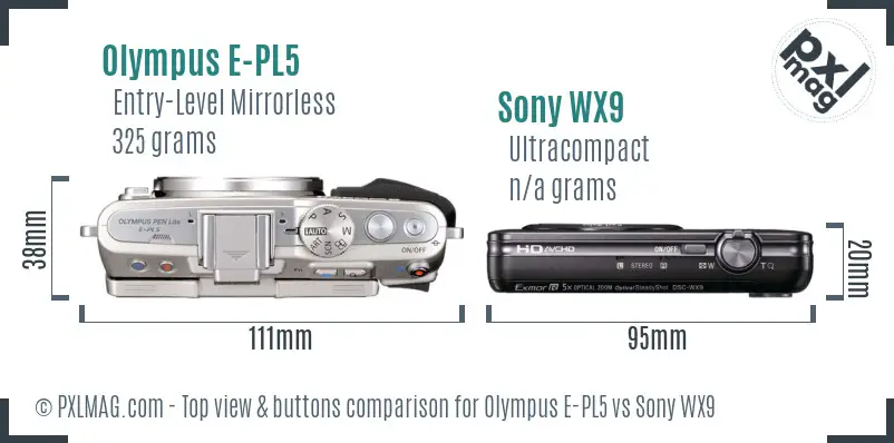 Olympus E-PL5 vs Sony WX9 top view buttons comparison