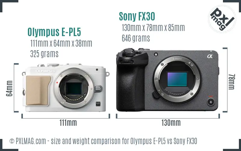 Olympus E-PL5 vs Sony FX30 size comparison