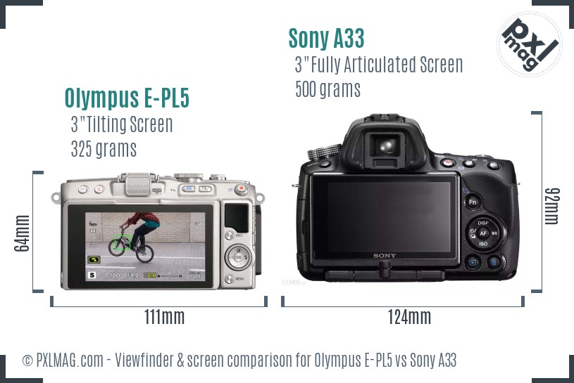 Olympus E-PL5 vs Sony A33 Screen and Viewfinder comparison