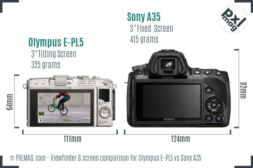 Olympus E-PL5 vs Sony A35 Screen and Viewfinder comparison