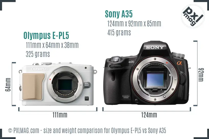 Olympus E-PL5 vs Sony A35 size comparison