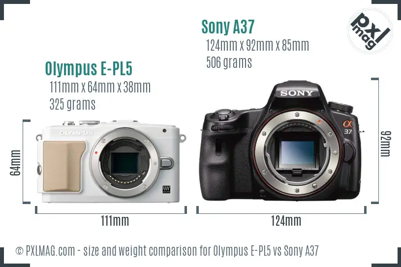 Olympus E-PL5 vs Sony A37 size comparison Olympus E-PL5 vs Sony A37 size comparison