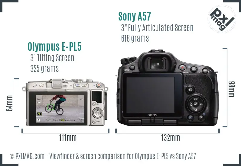 Olympus E-PL5 vs Sony A57 Screen and Viewfinder comparison