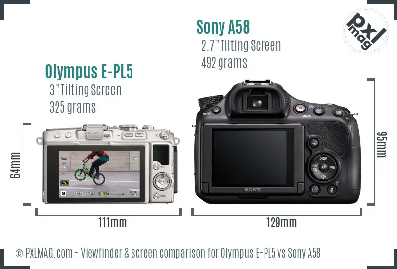 Olympus E-PL5 vs Sony A58 Screen and Viewfinder comparison