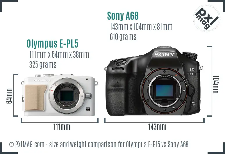 Olympus E-PL5 vs Sony A68 size comparison Olympus E-PL5 vs Sony A68 size comparison