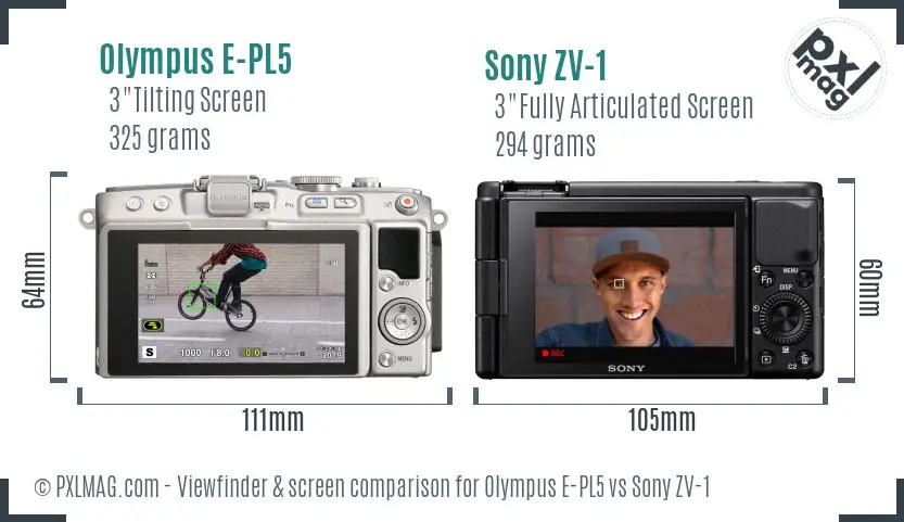 Olympus E-PL5 vs Sony ZV-1 Screen and Viewfinder comparison