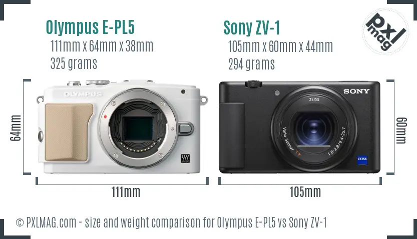 Olympus E-PL5 vs Sony ZV-1 size comparison
