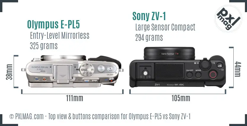 Olympus E-PL5 vs Sony ZV-1 top view buttons comparison
