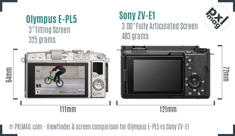 Olympus E-PL5 vs Sony ZV-E1 Screen and Viewfinder comparison Olympus E-PL5 vs Sony ZV-E1 Screen and Viewfinder comparison