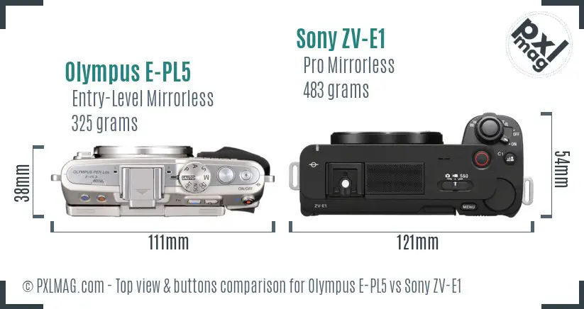 Olympus E-PL5 vs Sony ZV-E1 top view buttons comparison Olympus E-PL5 vs Sony ZV-E1 top view buttons comparison