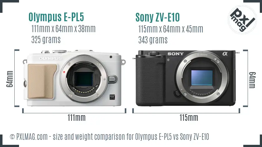 Olympus E-PL5 vs Sony ZV-E10 size comparison
