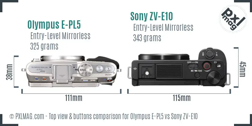 Olympus E-PL5 vs Sony ZV-E10 top view buttons comparison