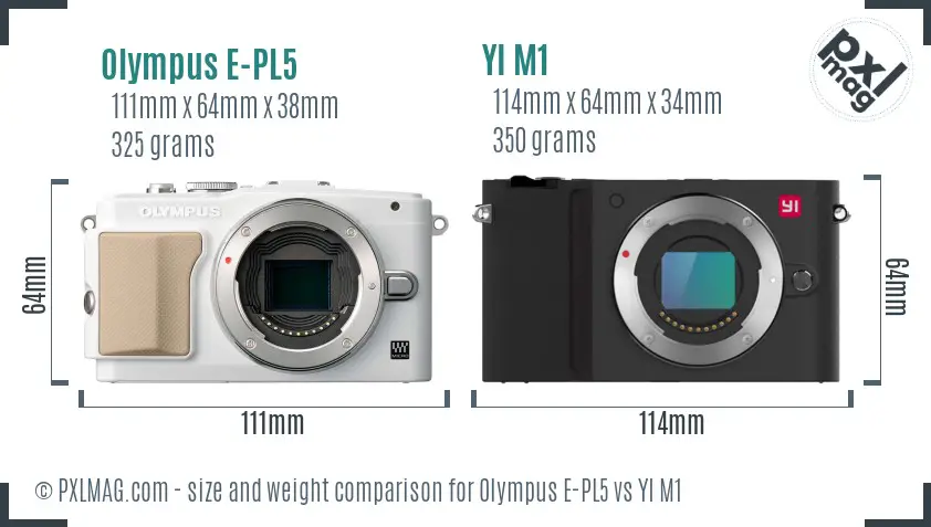 Olympus E-PL5 vs YI M1 size comparison