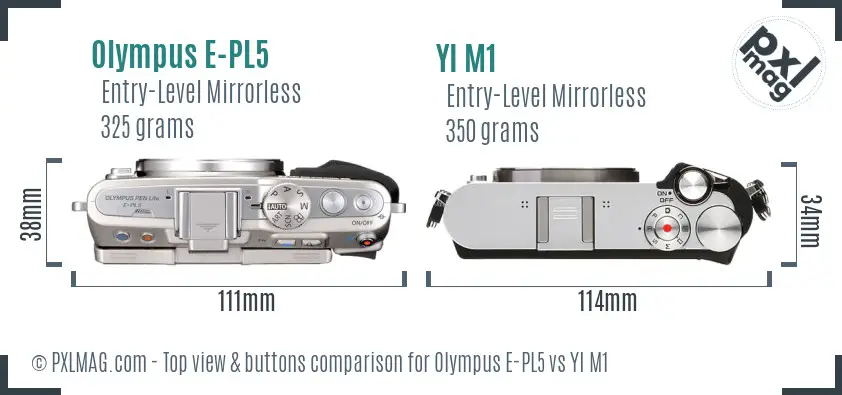 Olympus E-PL5 vs YI M1 top view buttons comparison